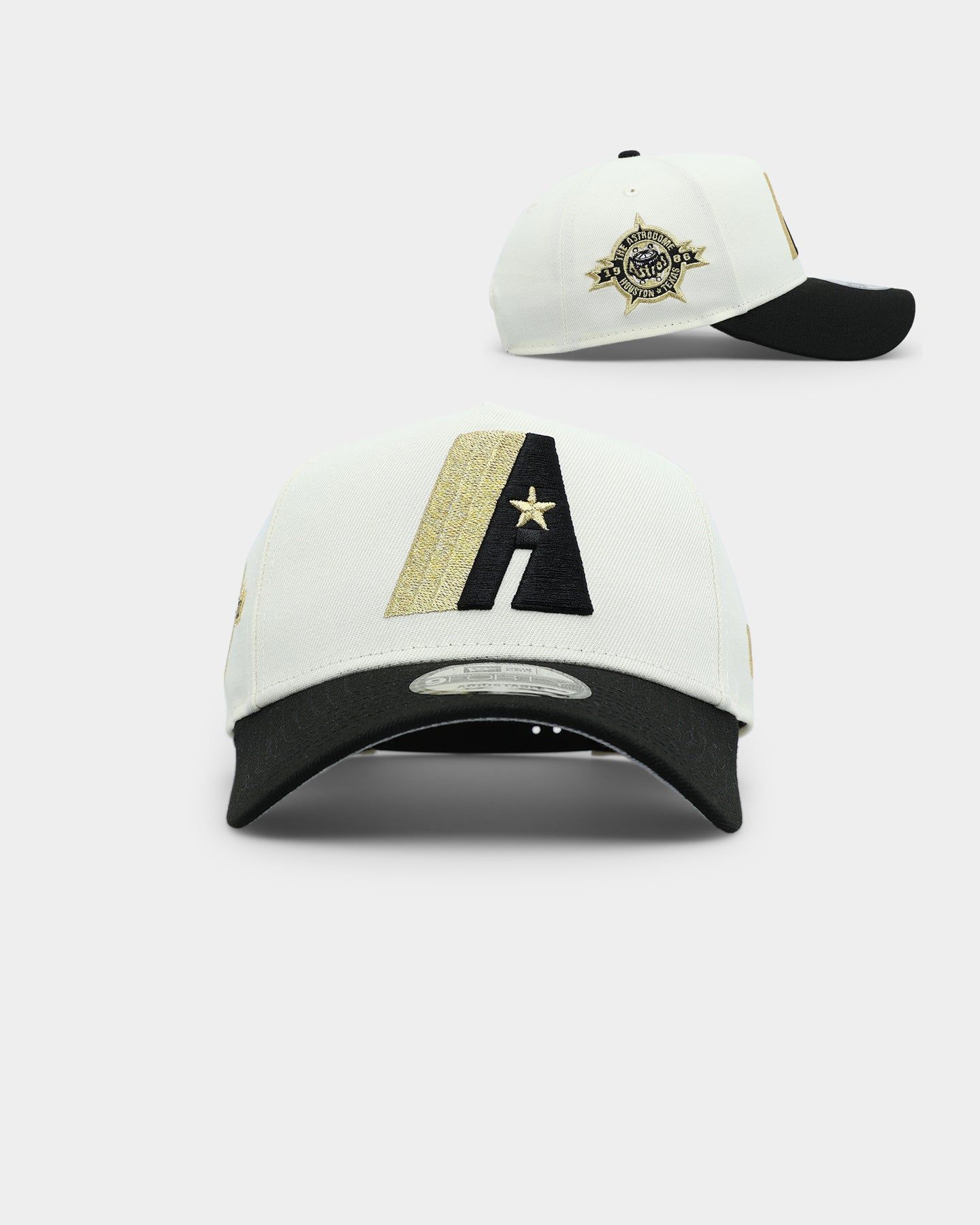 New Era Houston Astros 'White Gold' 9FORTY A-Frame Snapback Chrome/Black sold by Culture Kings