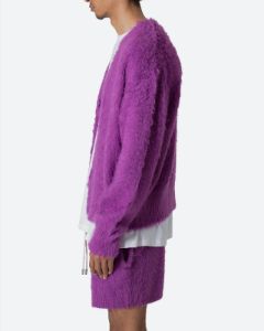 MNML Fuzzy Cardigan Sweater Purple sold by Culture Kings