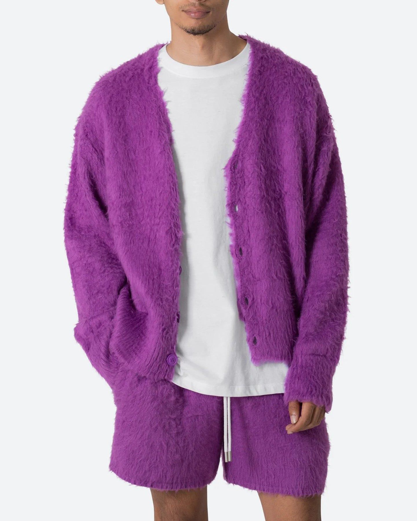 MNML Fuzzy Cardigan Sweater Purple sold by Culture Kings
