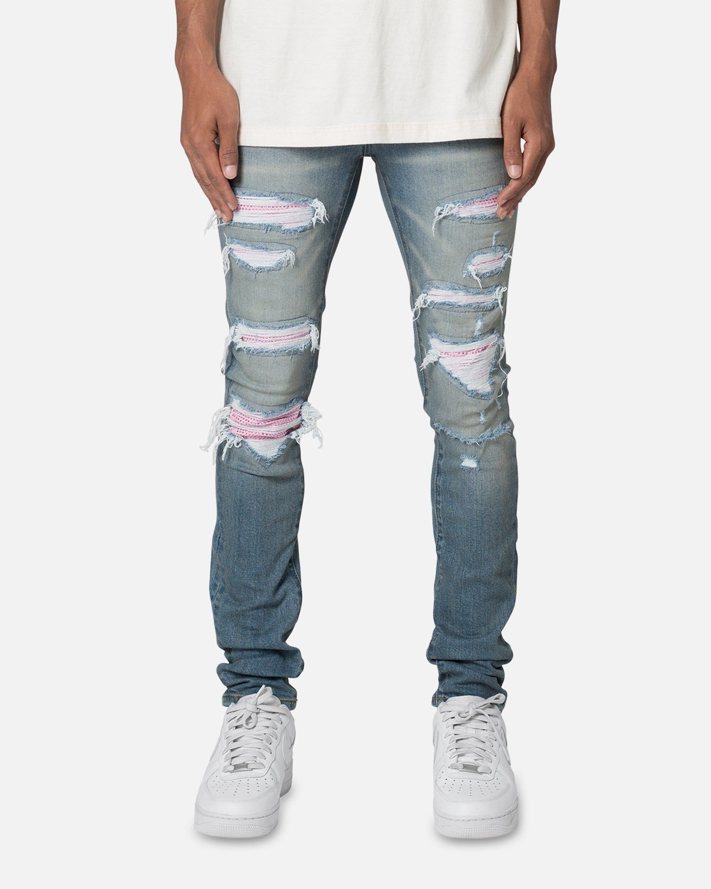MNML X555 Crystal Skinny Denim Jeans Blue/Pink sold by Culture Kings