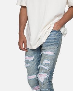 MNML X555 Crystal Skinny Denim Jeans Blue/Pink sold by Culture Kings