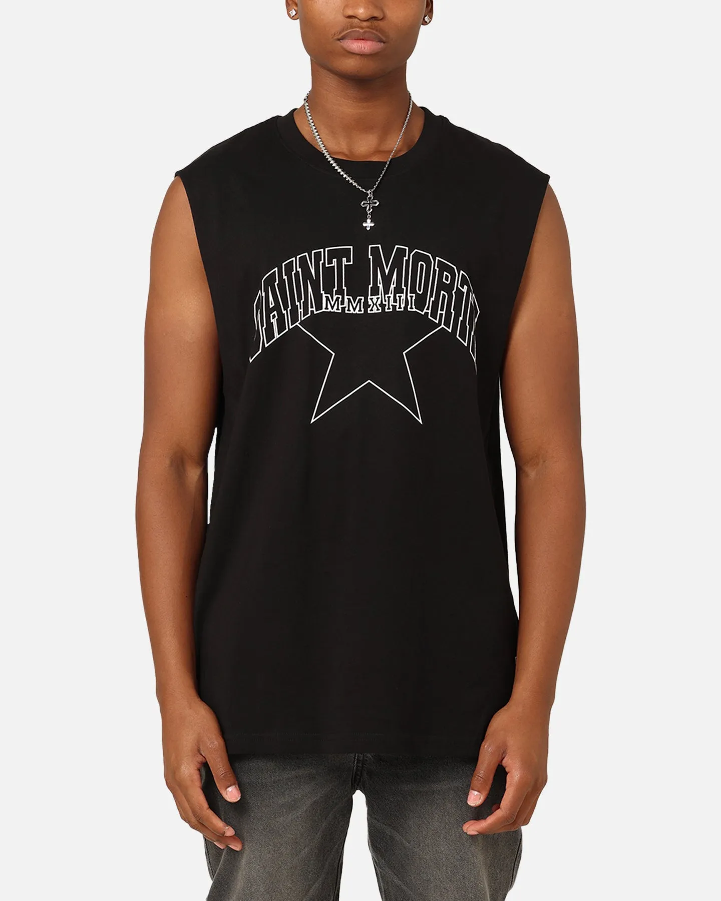 Saint Morta College Star Oversized Muscle T-Shirt Black sold by Culture Kings