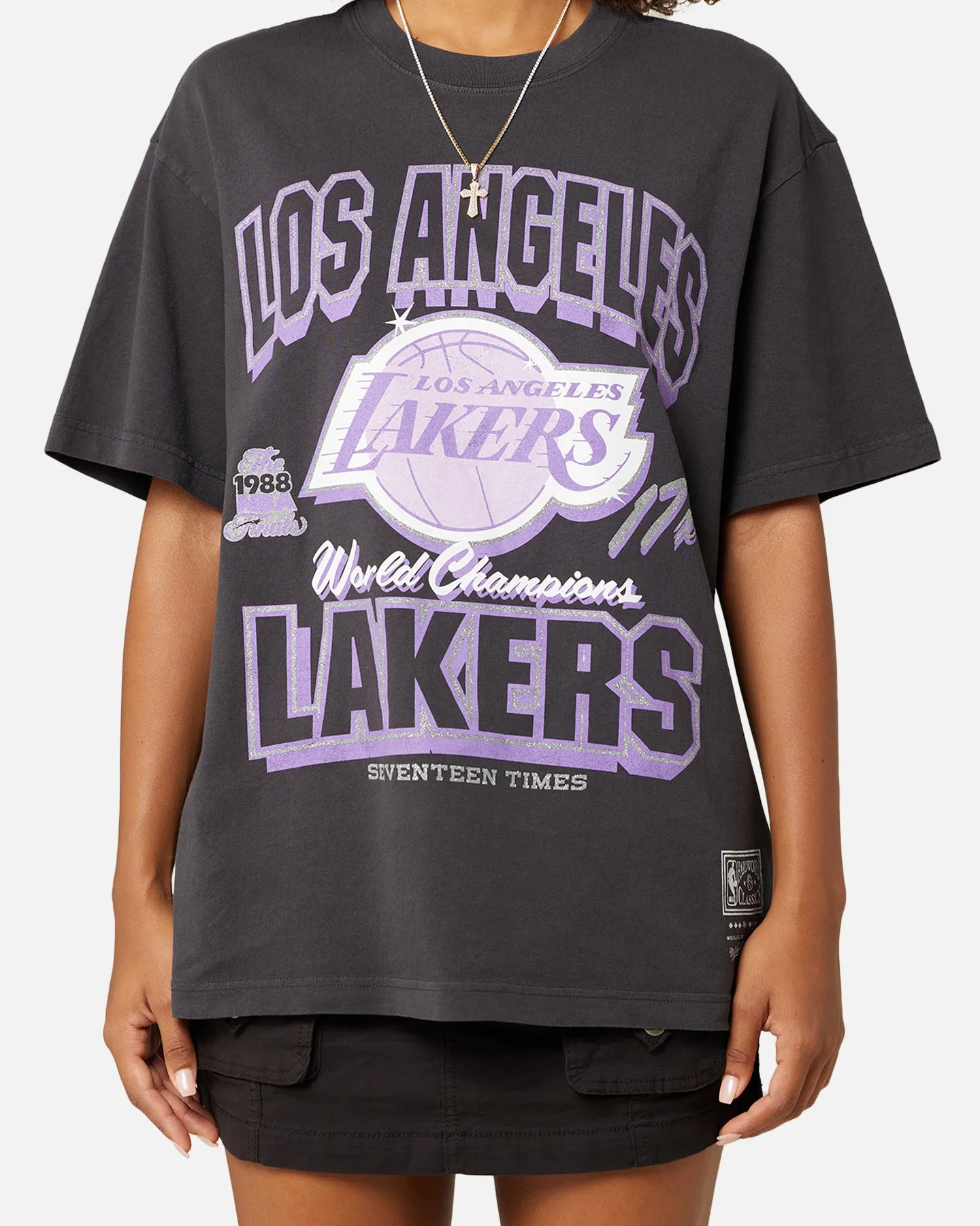 Mitchell & Ness Women's Los Angeles Lakers Arch Logo T-Shirt Faded Black sold by Culture Kings product image thumbnail 3