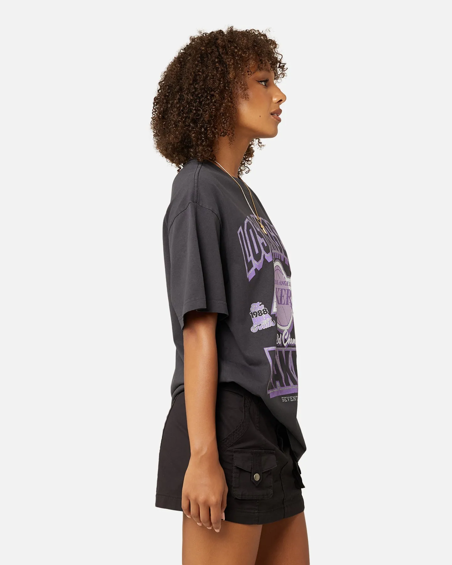 Mitchell & Ness Women's Los Angeles Lakers Arch Logo T-Shirt Faded Black sold by Culture Kings product image thumbnail 5