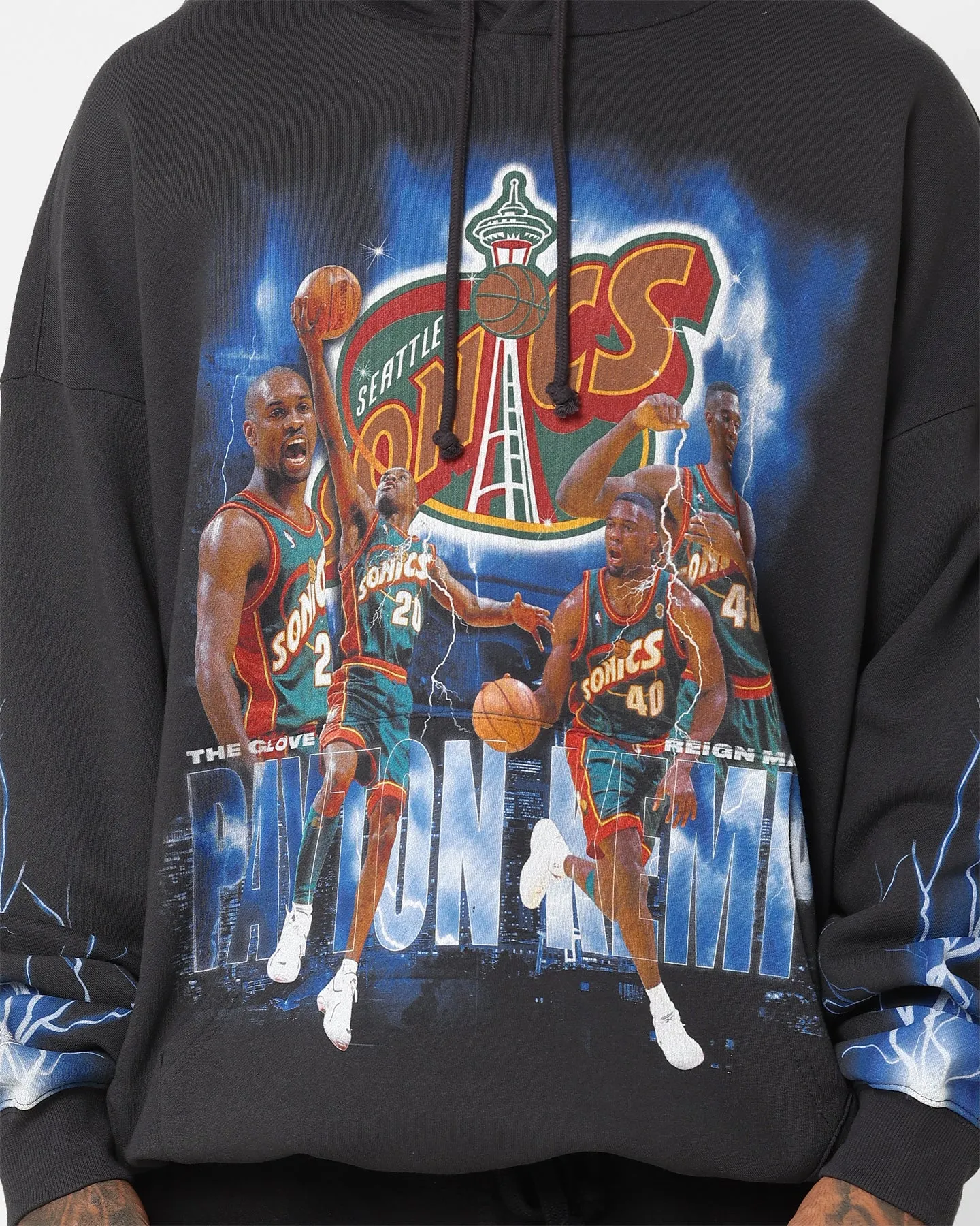 Mitchell & Ness Seattle Supersonics Gary Payton and Shawn Kemp Strike Hoodie Faded Black sold by Culture Kings product image thumbnail 3