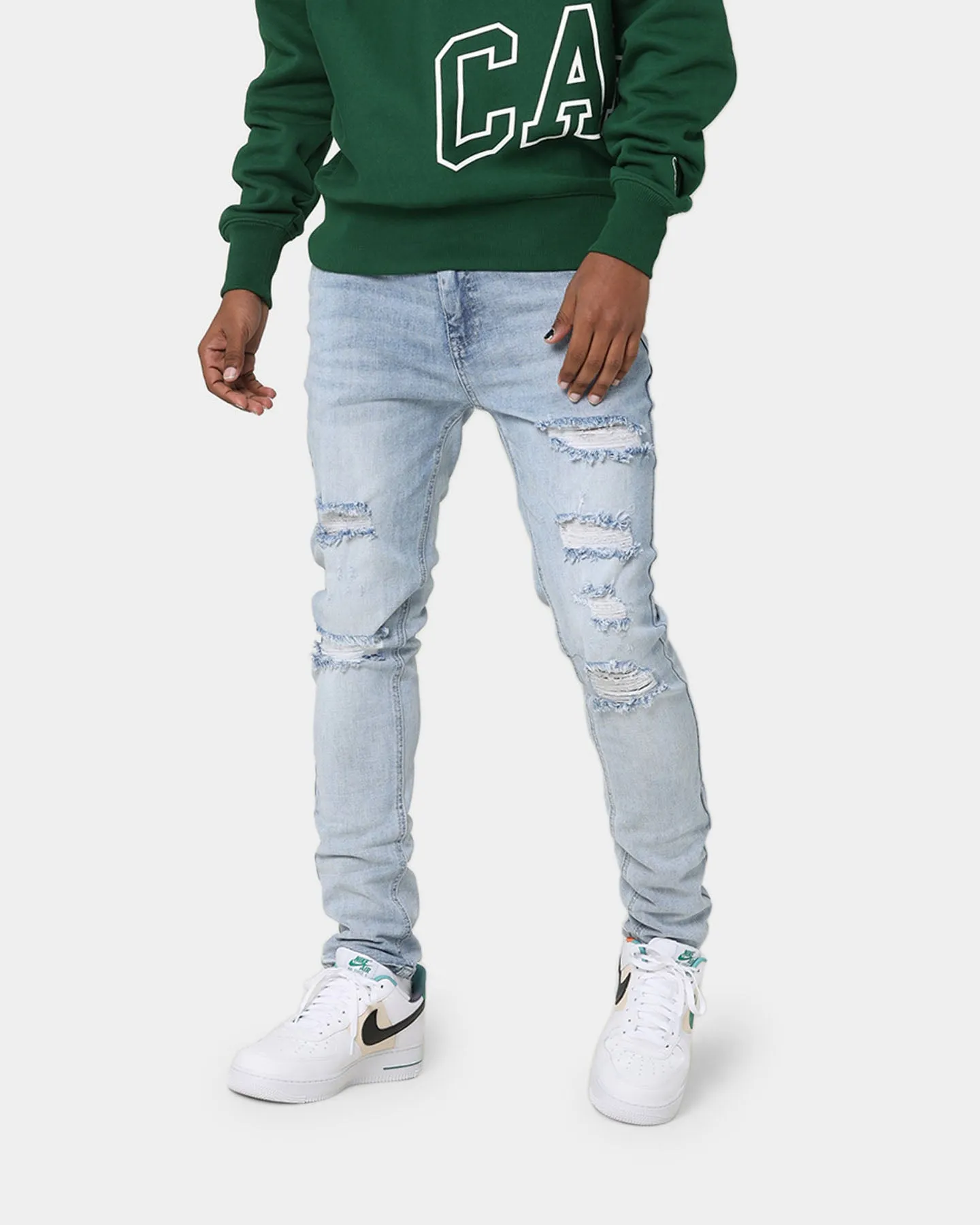 Carré Rugueux Distressed Skinny Jeans Light Blue sold by Culture Kings