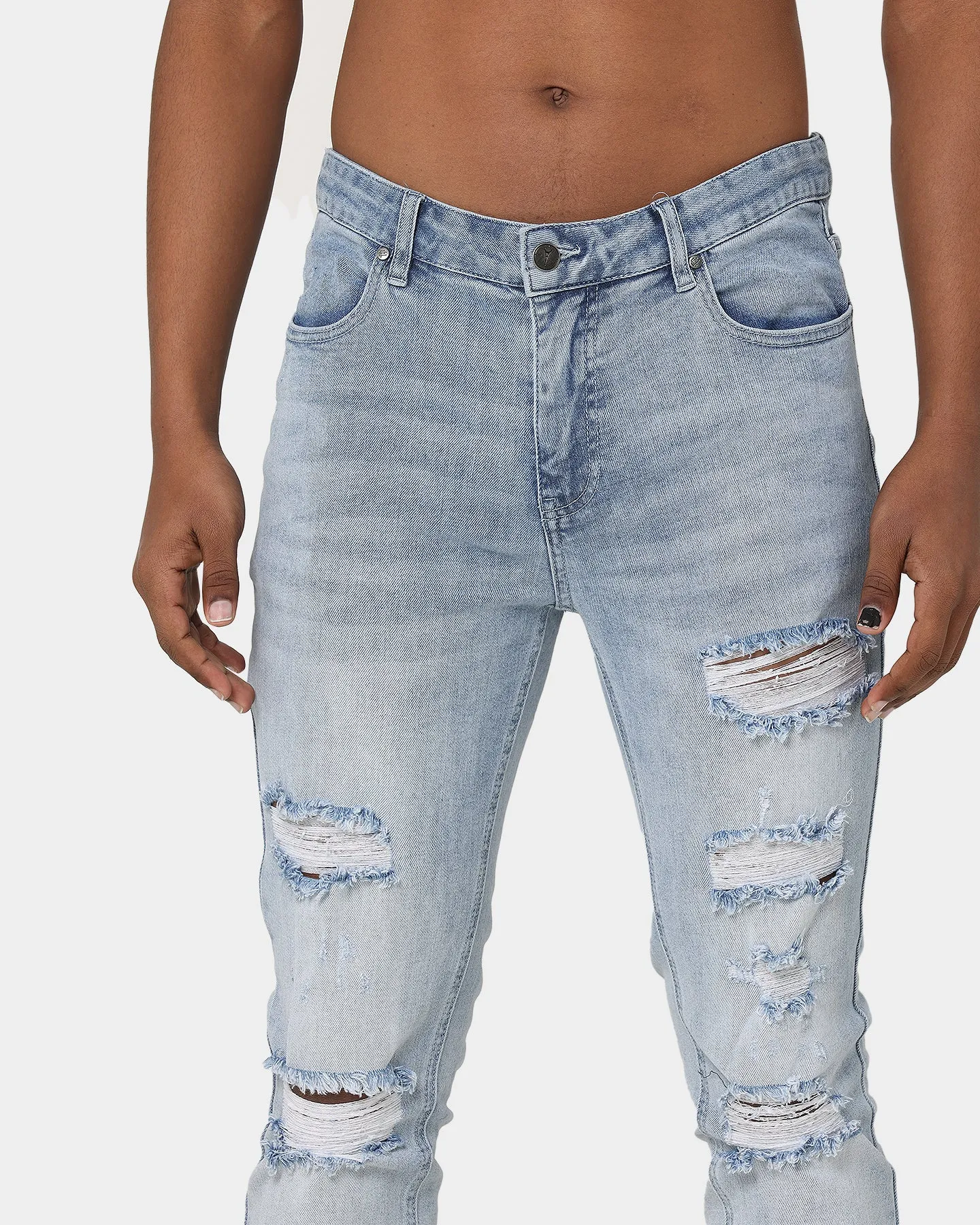 Carré Rugueux Distressed Skinny Jeans Light Blue sold by Culture Kings product image thumbnail 3
