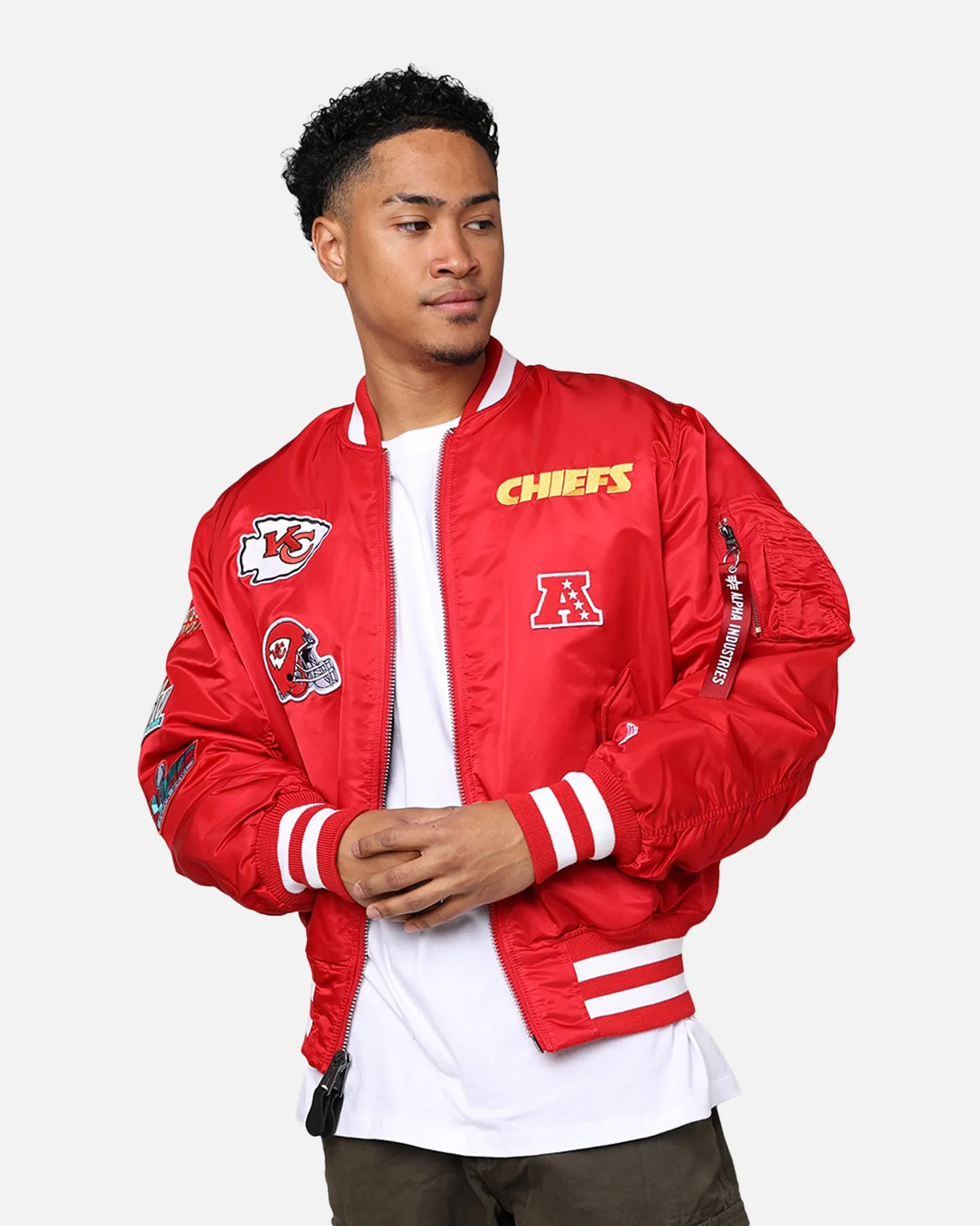 New Era X Alpha Series X NFL Kansas City Chiefs MA-1 Bomber Jacket Navy/Magenta sold by Culture Kings