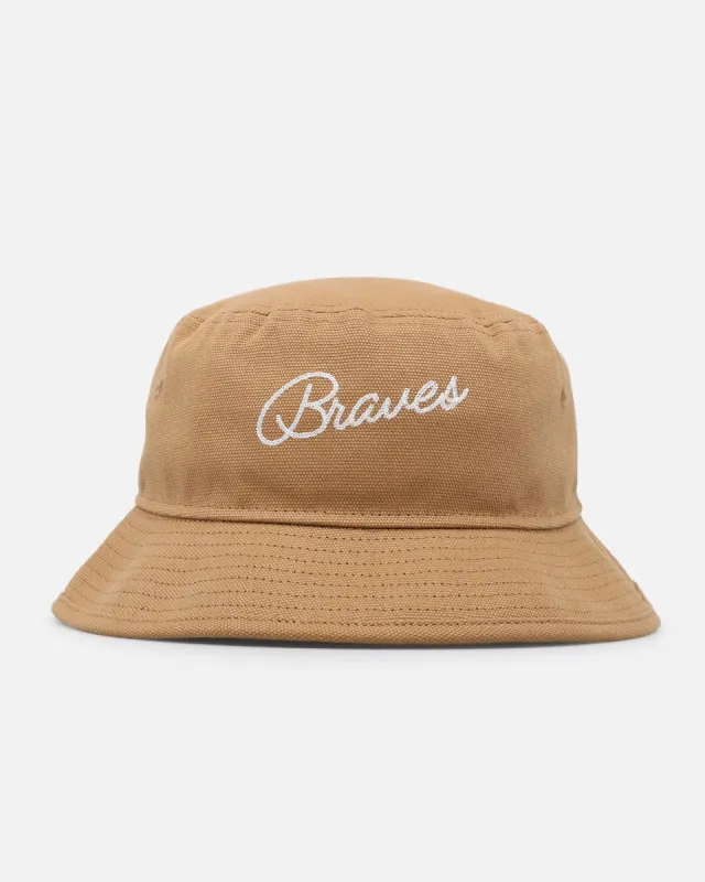 New Era Atlanta Braves 'Wheat Duck Canvas' Bucket Hat Wheat sold by Culture Kings