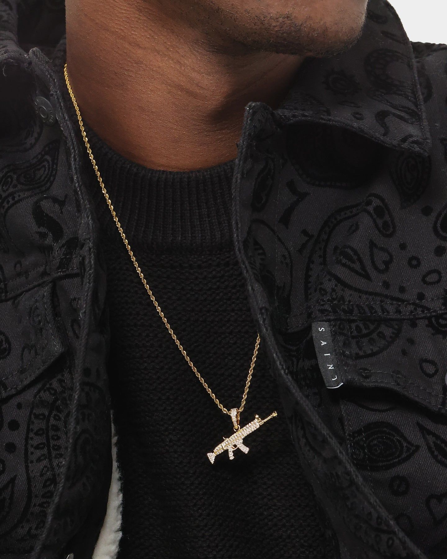 Saint Morta Iced Machine Gun Pendant Iced Gold sold by Culture Kings