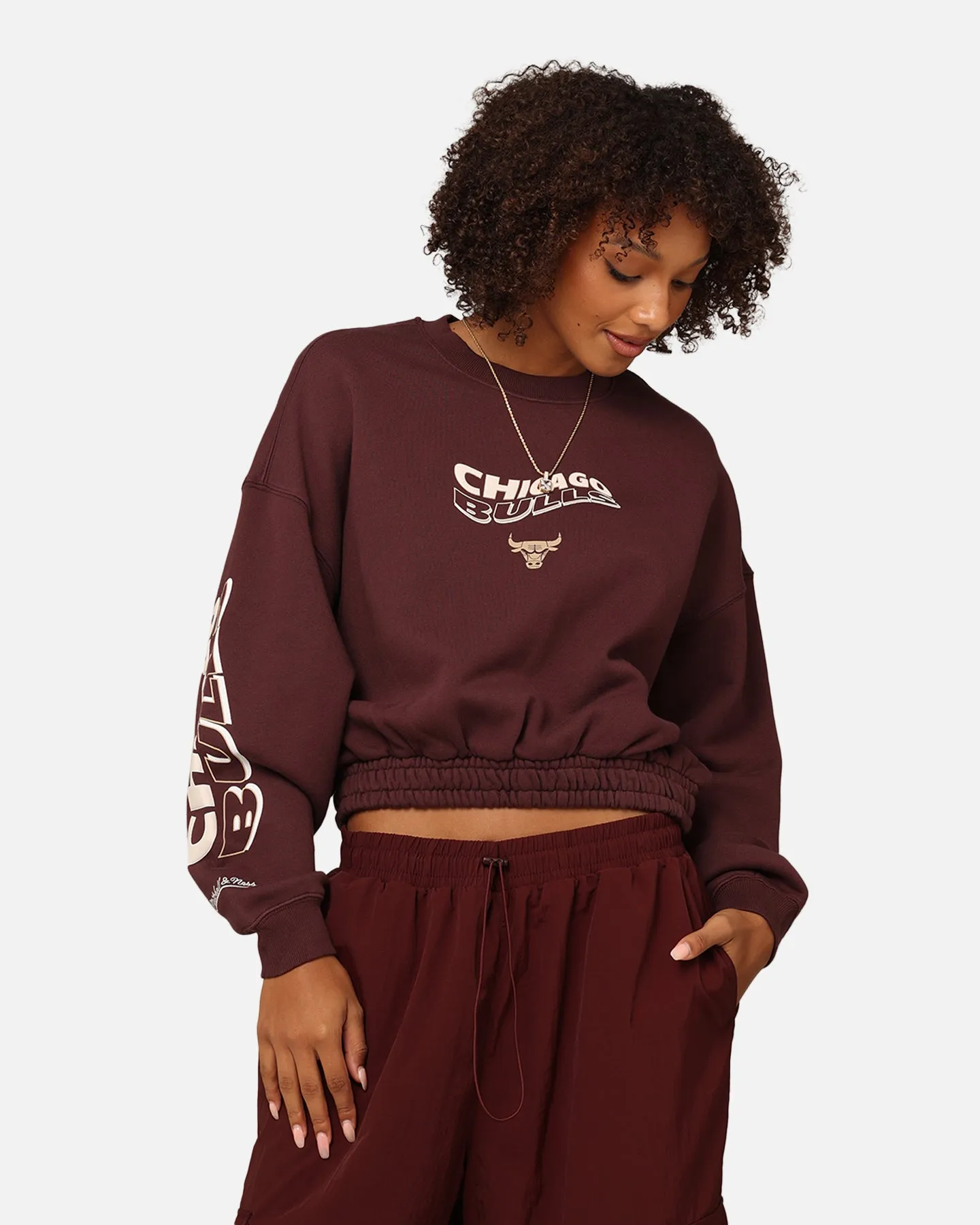 Mitchell & Ness Women's Chicago Bulls Dazed Cropped Crewneck Fudge sold by Culture Kings
