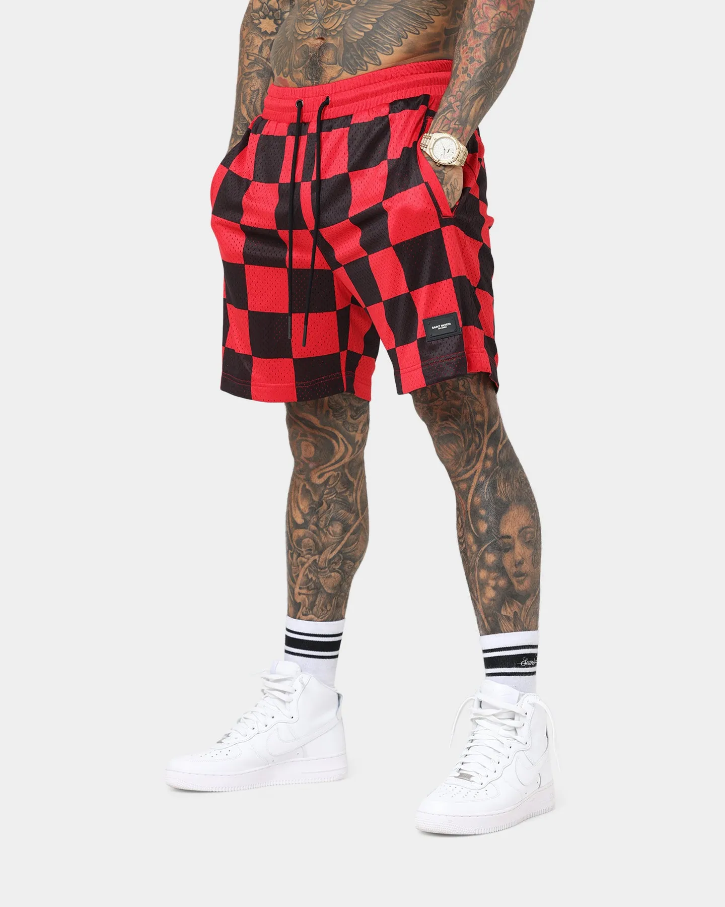 Saint Morta Checks Basketball Shorts Red/Black sold by Culture Kings