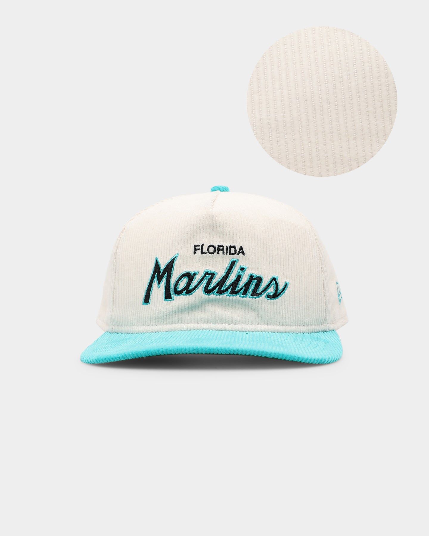 New Era Florida Marlins 'Chrome Corduroy Throwback Script' Golfer Snapback Chrome White sold by Culture Kings