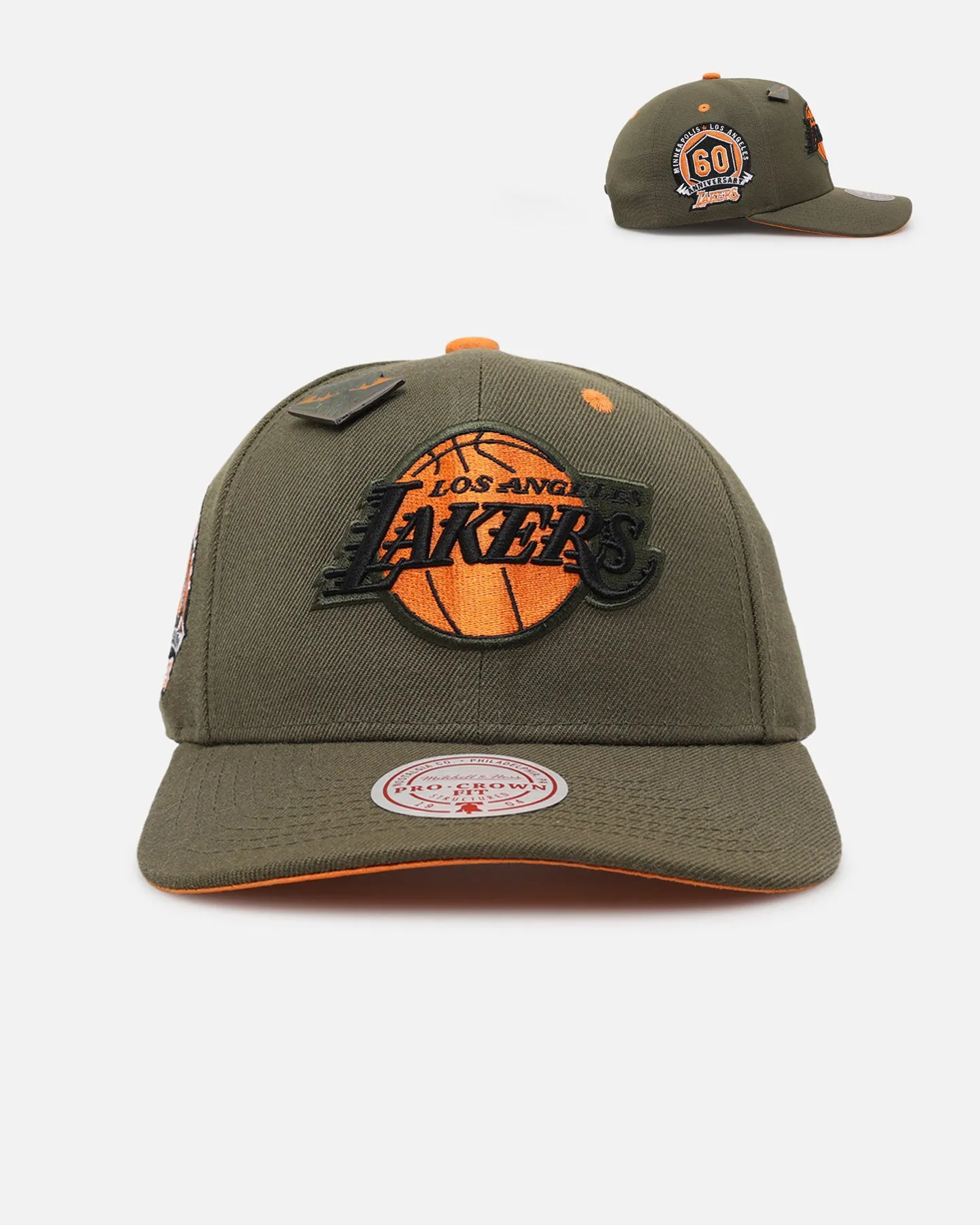 Mitchell & Ness Los Angeles Lakers 'Harmony of Hues' Pro Crown Snapback Olive/Orange sold by Culture Kings