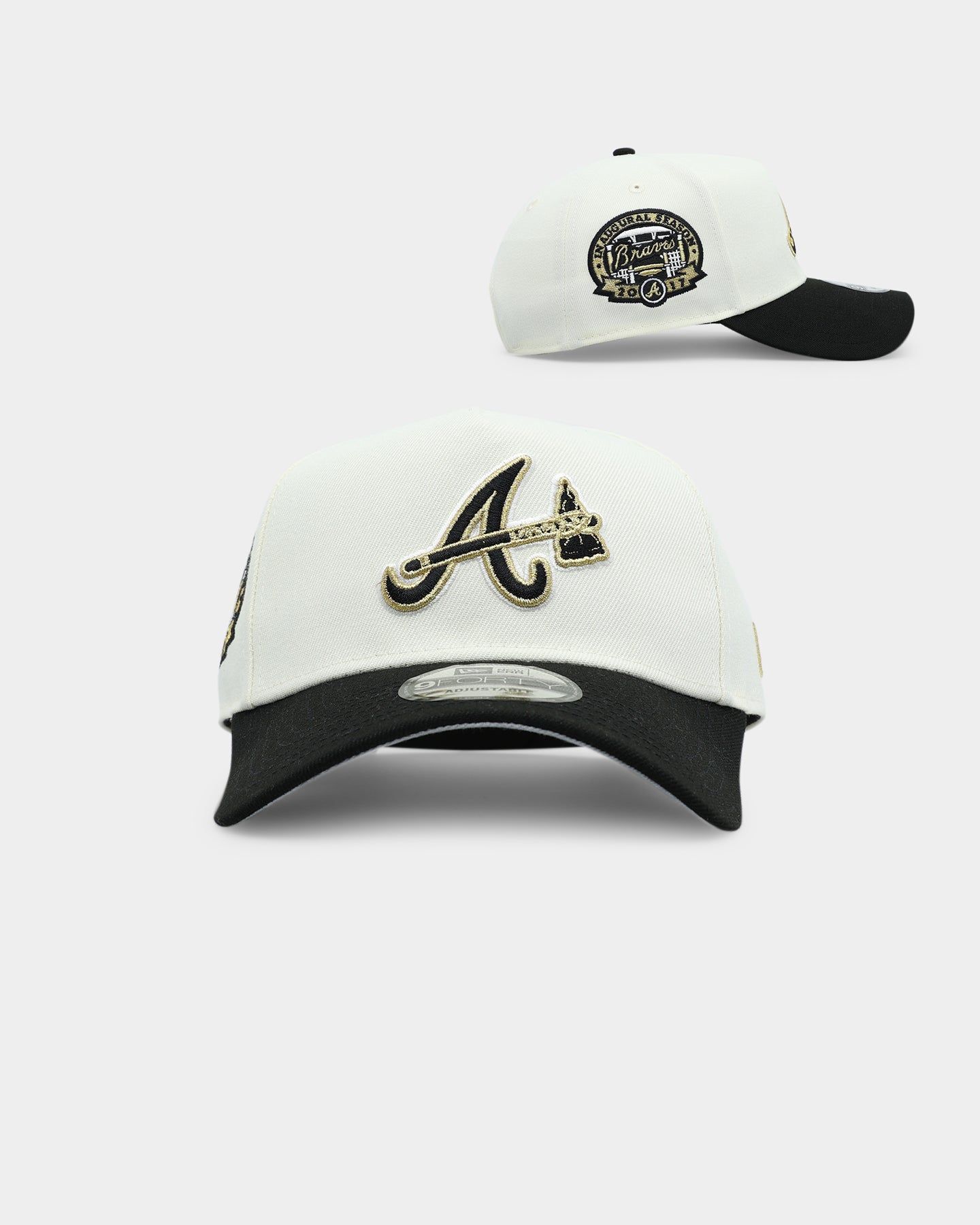 New Era Atlanta Braves 'White Gold' 9FORTY A-Frame Snapback Chrome/Black sold by Culture Kings