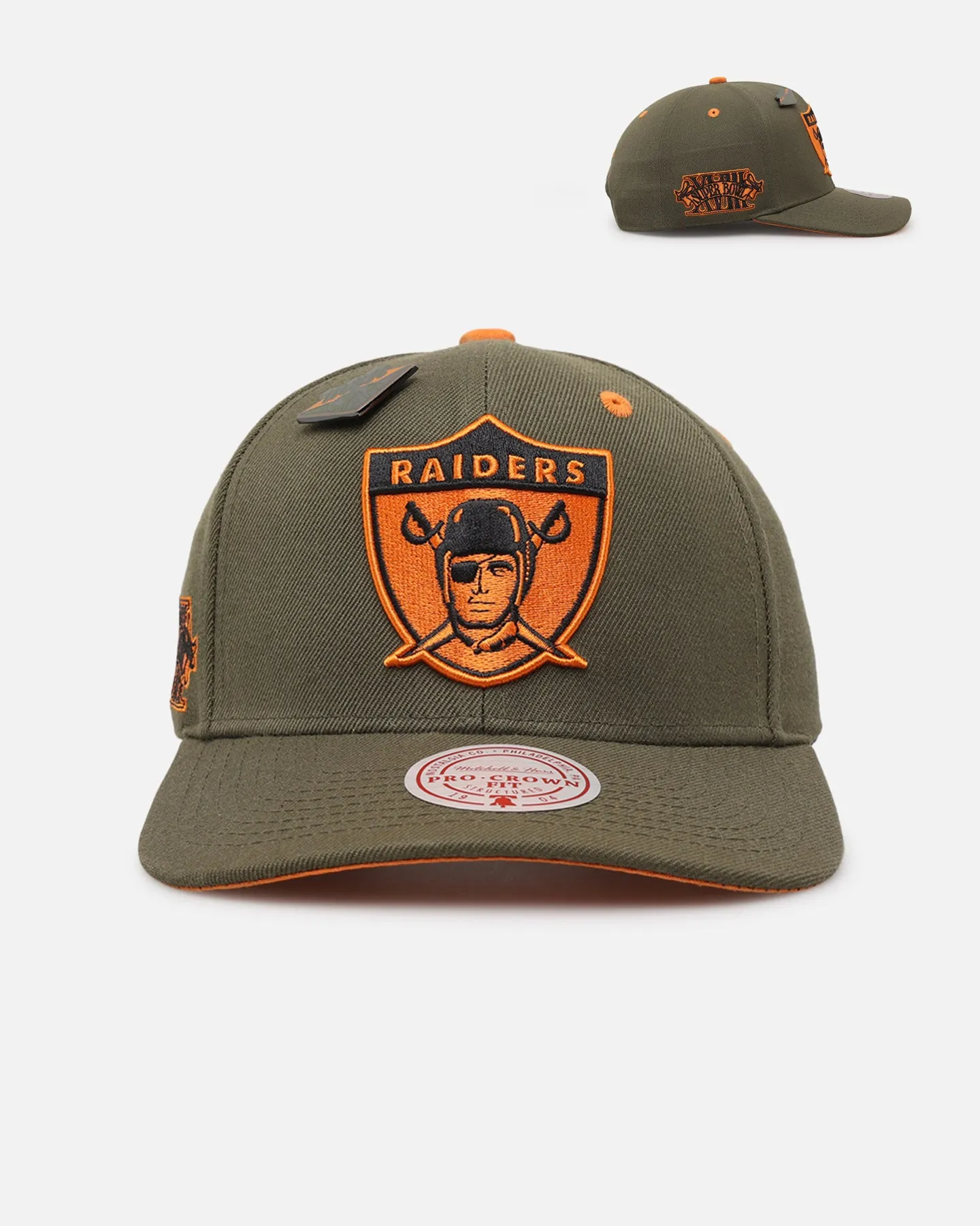 Mitchell & Ness Las Vegas Raiders 'Harmony of Hues' Pro Crown Snapback Olive/Orange sold by Culture Kings