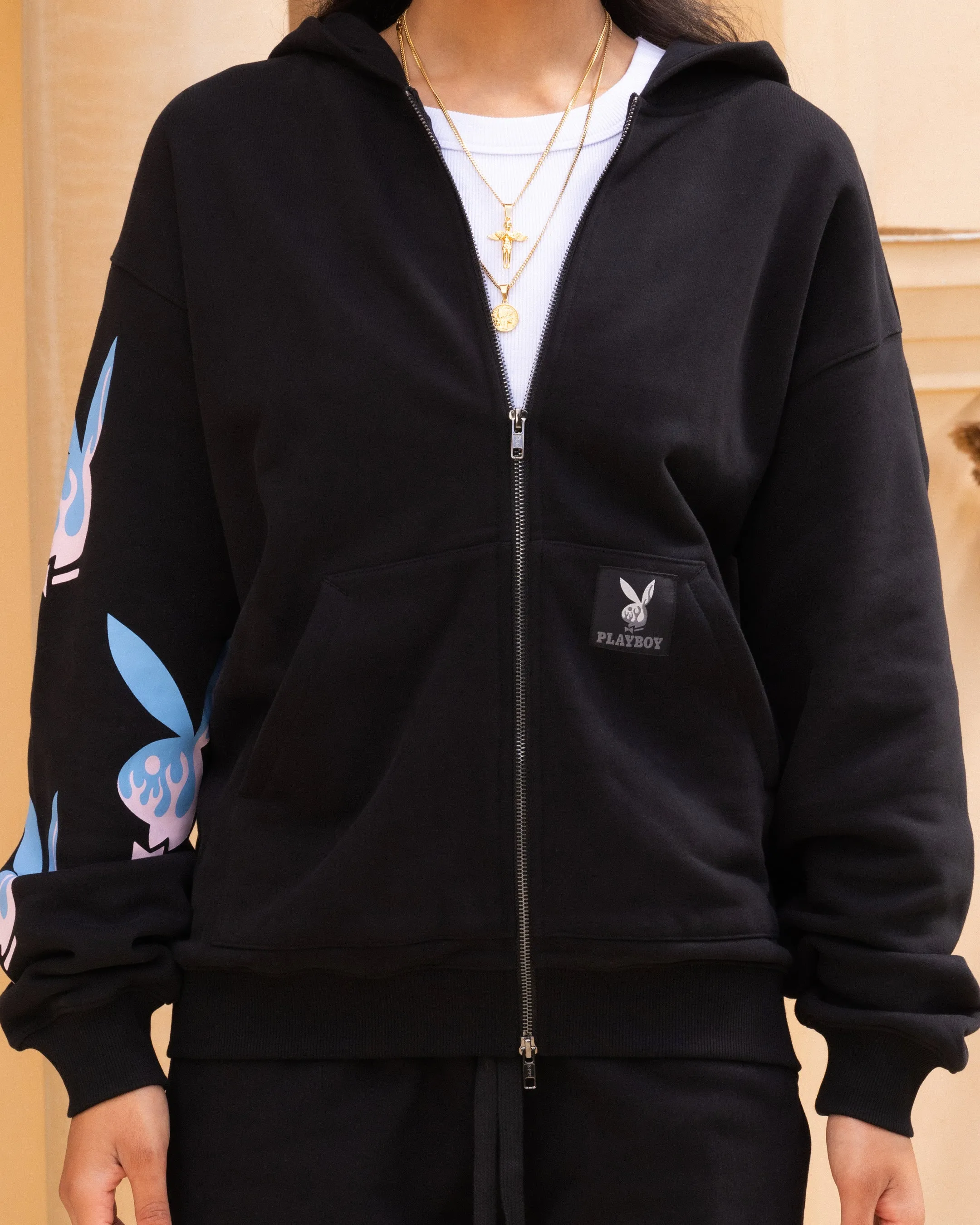 Playboy By Culture Kings Lit Bunny Fully Zip Hoodie Black sold by Culture Kings product image thumbnail 3