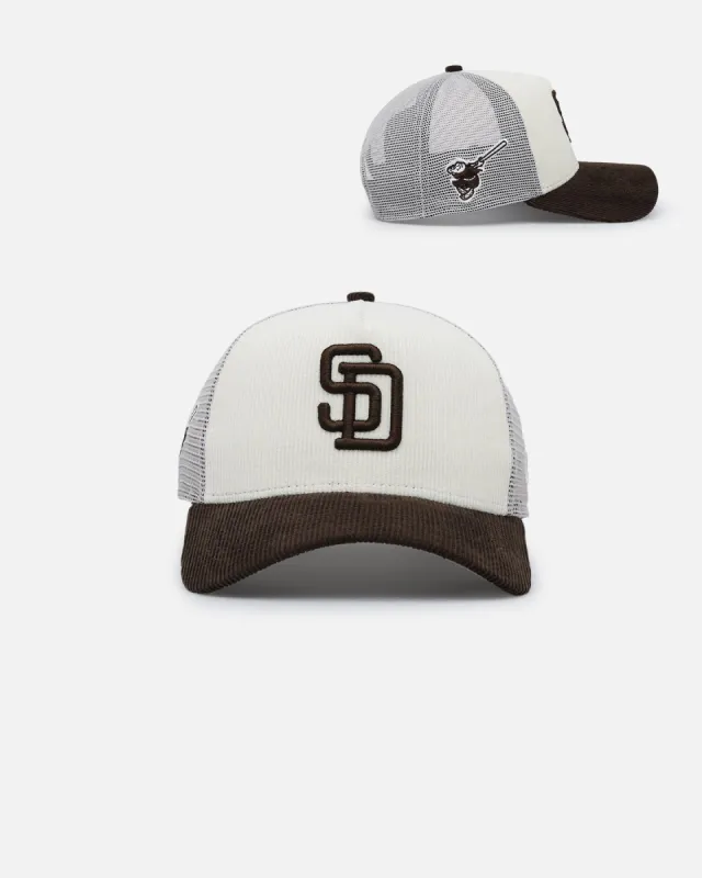 New Era San Diego Padres 9FORTY A-Frame Trucker Snapback Chrome/Walnut sold by Culture Kings