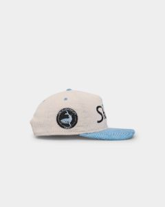 New Era Cronulla Sharks 'NRL Retro Script Corduroy' Golfer Snapback Chrome White sold by Culture Kings
