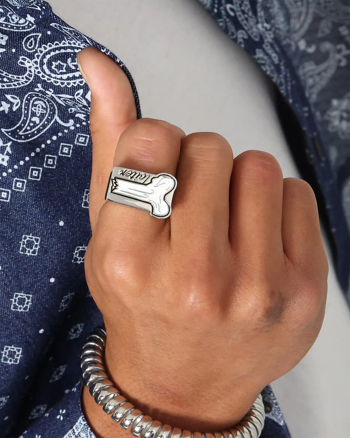 Loiter Breaking Bones Ring Silver/Black sold by Culture Kings