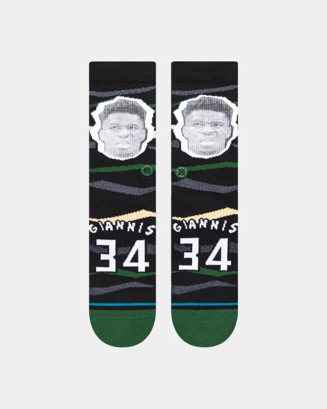 Stance X NBA Giannis Antetokounmpo Faxed Crew Socks Black sold by Culture Kings