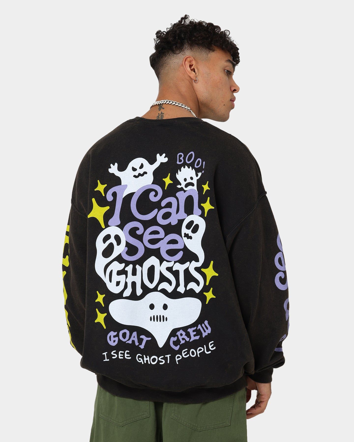 Goat Crew I Can See Ghosts All Over Print Crewneck Washed Black sold by Culture Kings product image thumbnail 2
