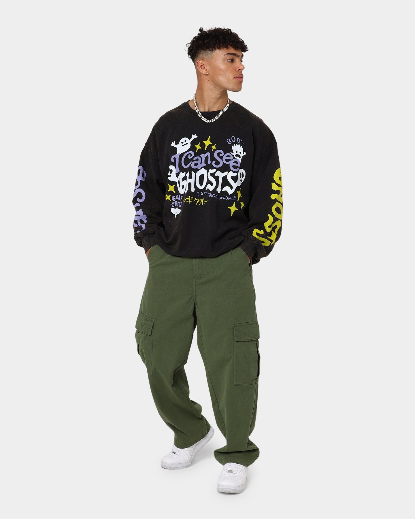 Goat Crew I Can See Ghosts All Over Print Crewneck Washed Black sold by Culture Kings product image thumbnail 3