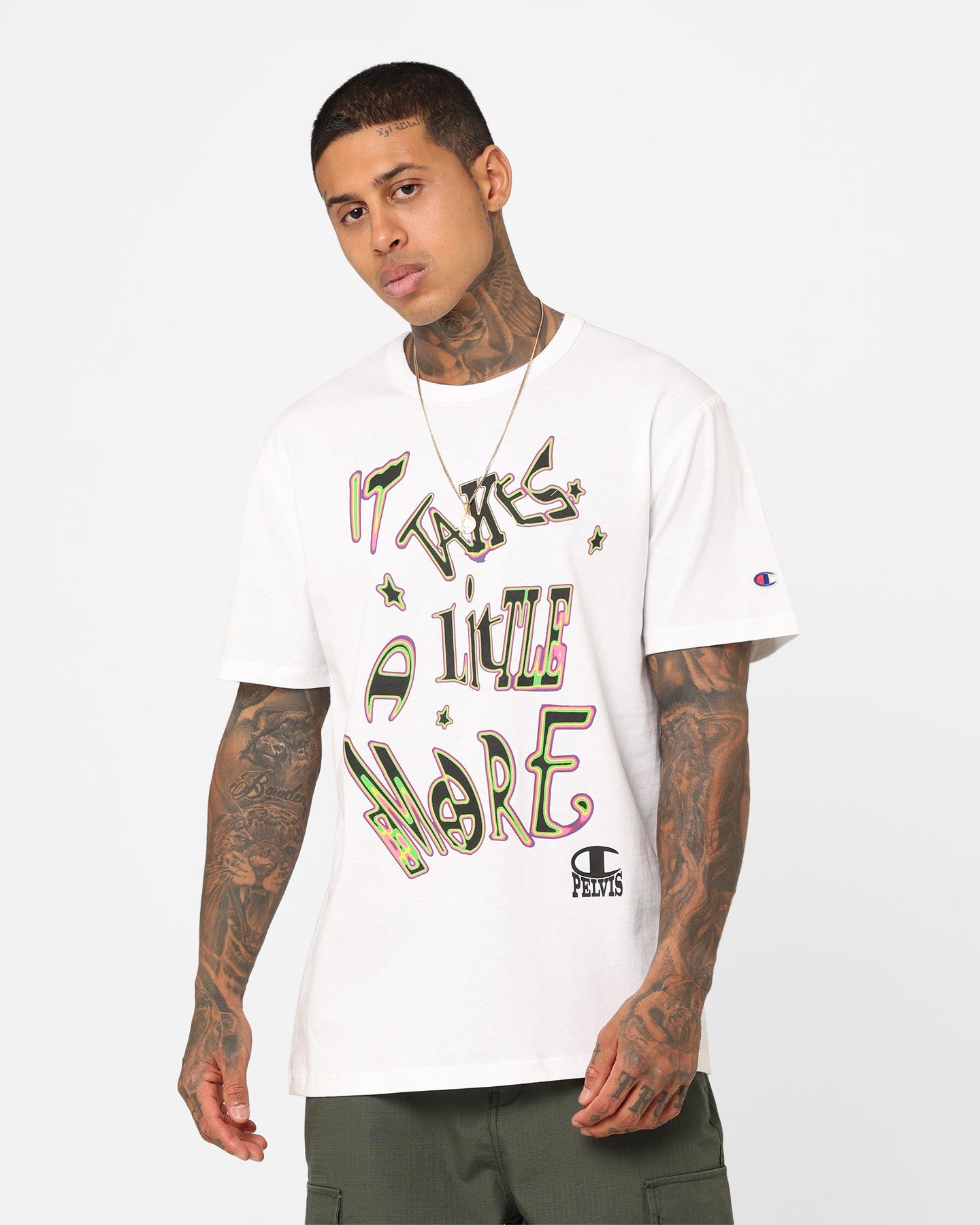 Champion X Pelvis Script T-Shirt White sold by Culture Kings