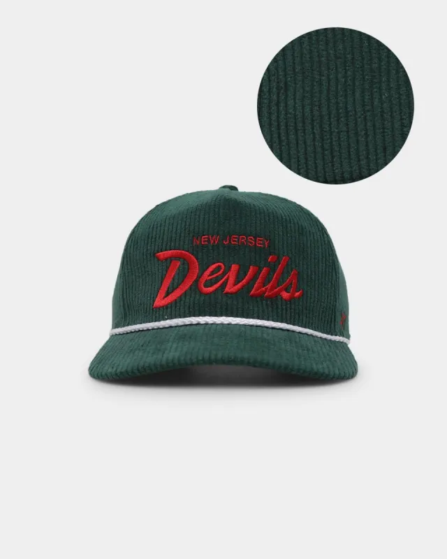 47 Brand New Jersey Devils 'NHL Corduroy Team Script' Corduroy Crossrope '47 Hitch Snapback Dark Green sold by Culture Kings