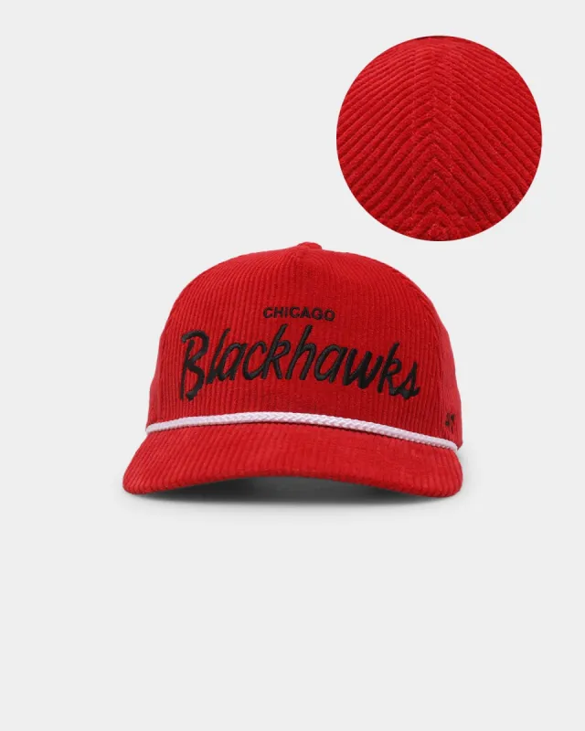 47 Brand Chicago Blackhawks 'NHL Corduroy Team Script' Corduroy Crossrope 47 Hitch Snapback Red sold by Culture Kings