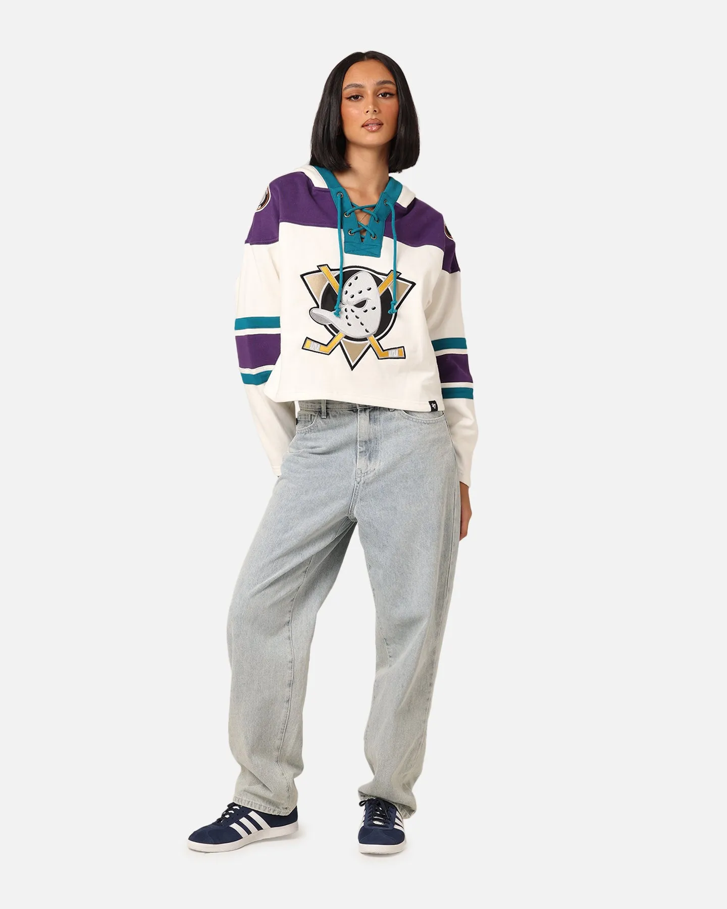 47 Brand Women's Anaheim Ducks Cropped Lacer Hoodie White Wash sold by Culture Kings product image thumbnail 4