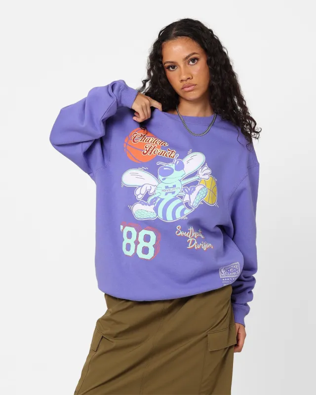 Mitchell & Ness Women's Charlotte Hornets Logo Crewneck Purple sold by Culture Kings
