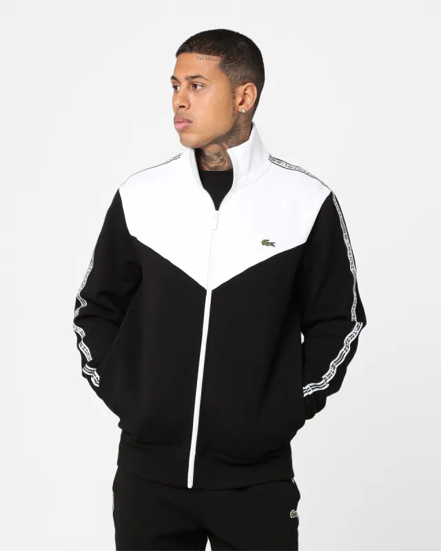 Lacoste Logo Tape Fleece Track Jacket Black/White sold by Culture Kings