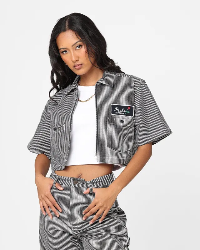 X-Girl Women's Peels Zip Up Cropped T-Shirt Navy sold by Culture Kings