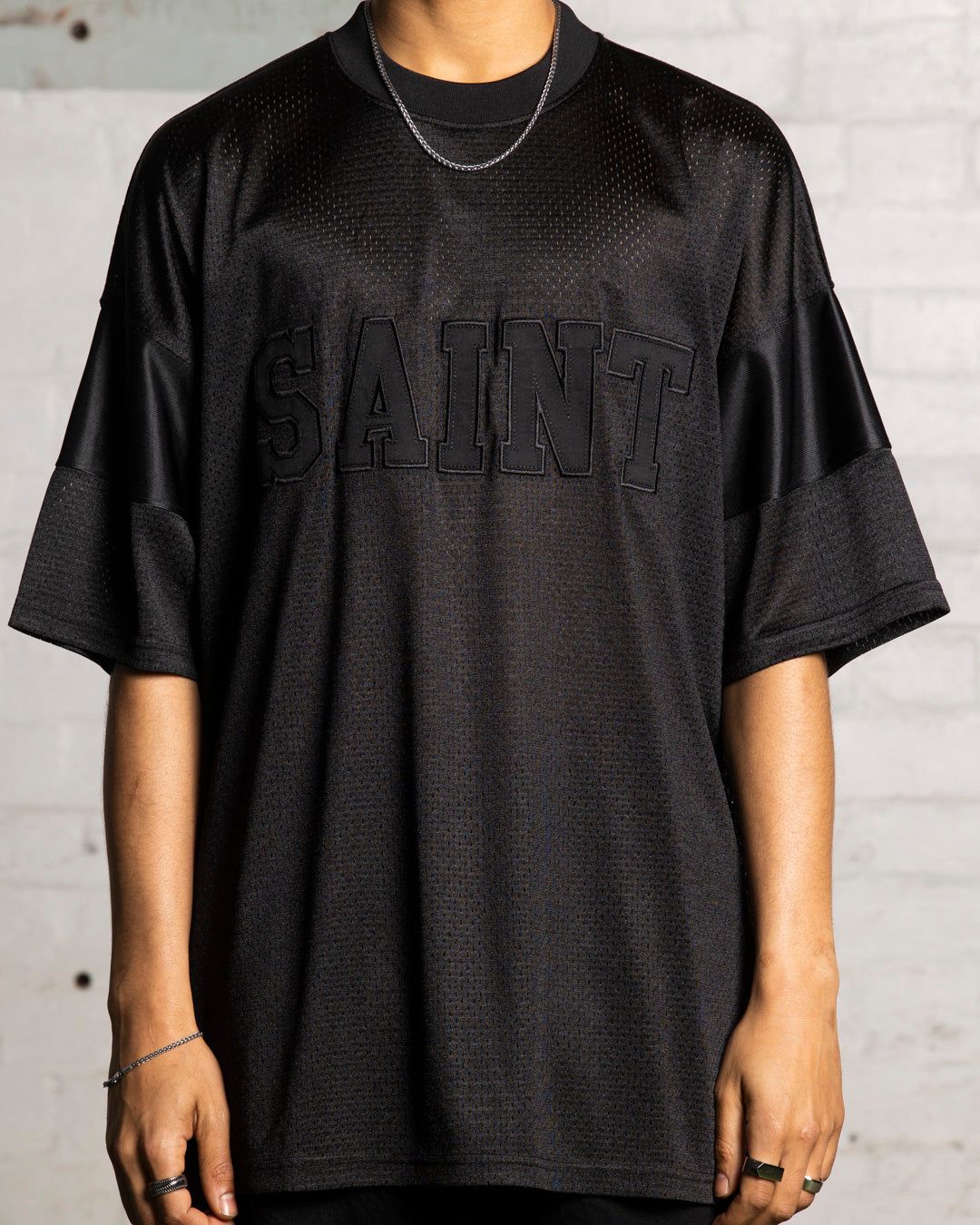 Saint Morta Union Mesh Boxy T-Shirt Black/Black sold by Culture Kings product image thumbnail 5
