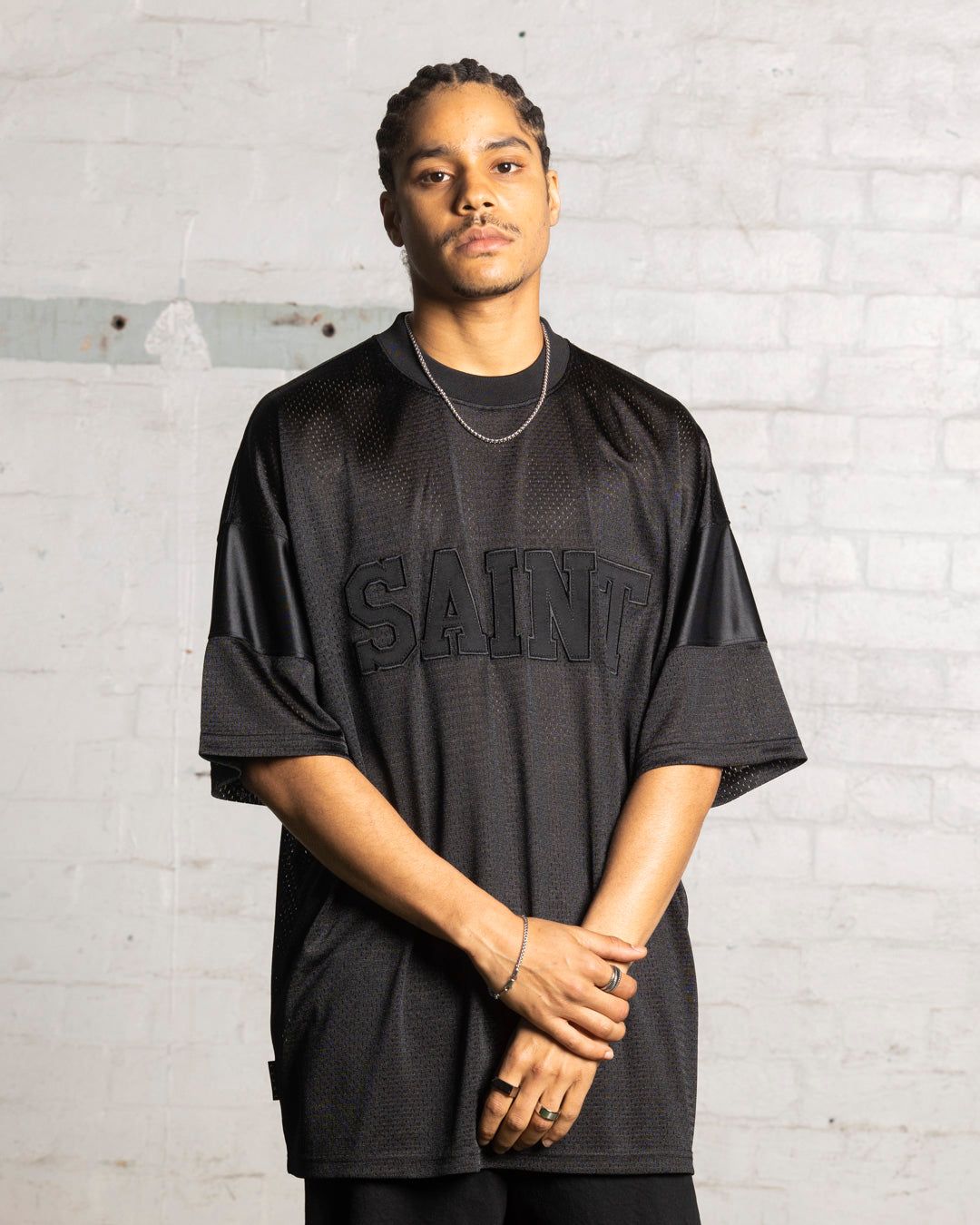 Saint Morta Union Mesh Boxy T-Shirt Black/Black sold by Culture Kings