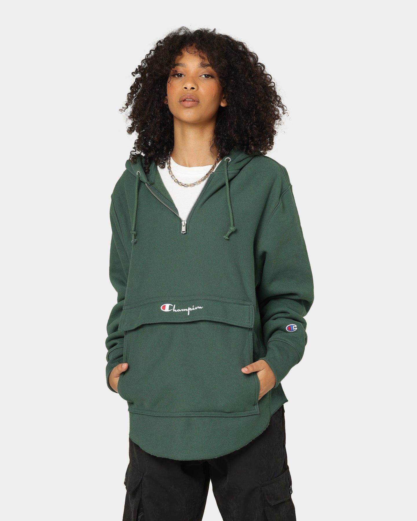 Champion Reverse Weave Boxy Anorak Hoodie Dark Green sold by Culture Kings