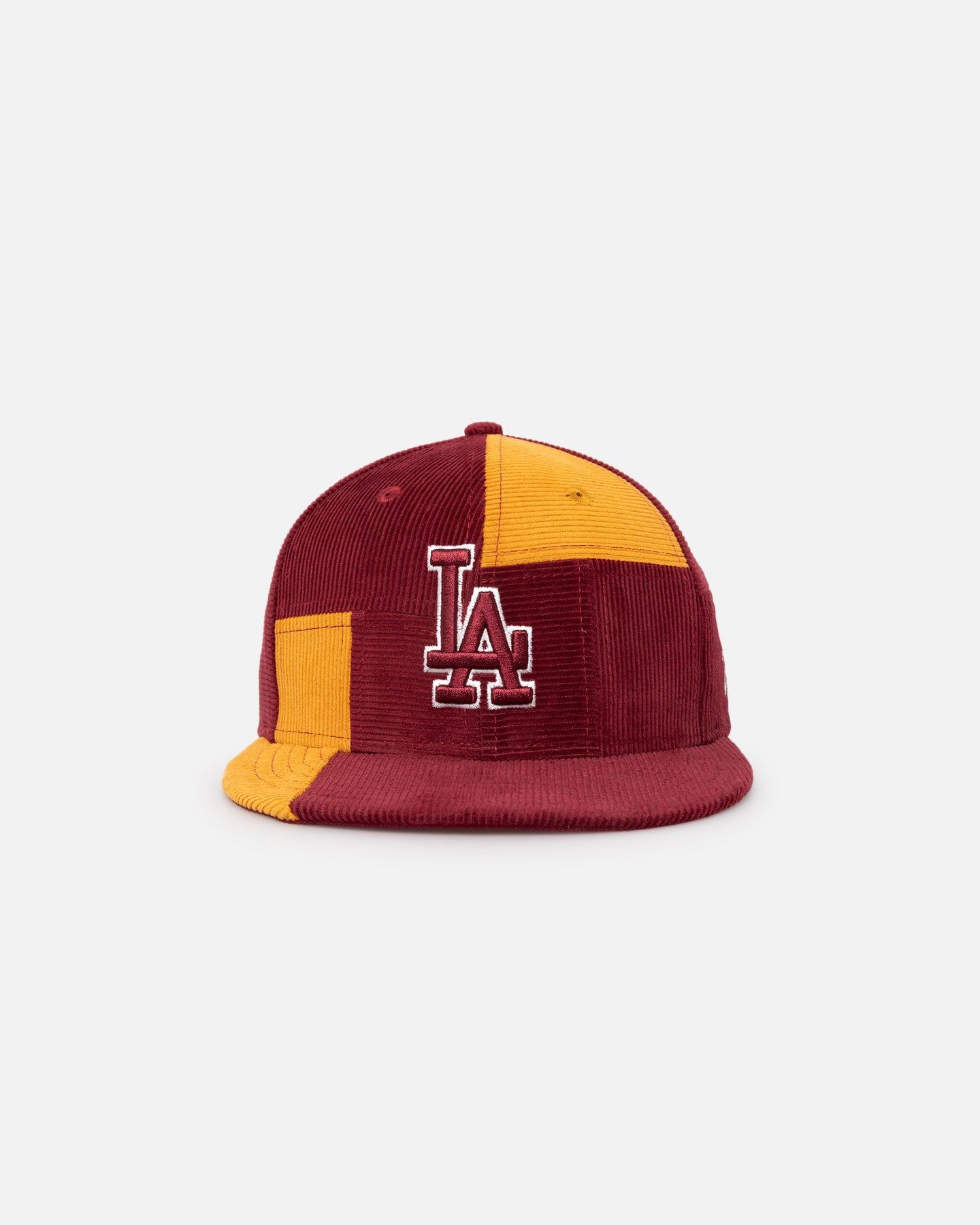 New Era Los Angeles Dodgers 'Maroon Patchwork Corduroy' 59FIFTY Fitted Maroon/Yellow sold by Culture Kings