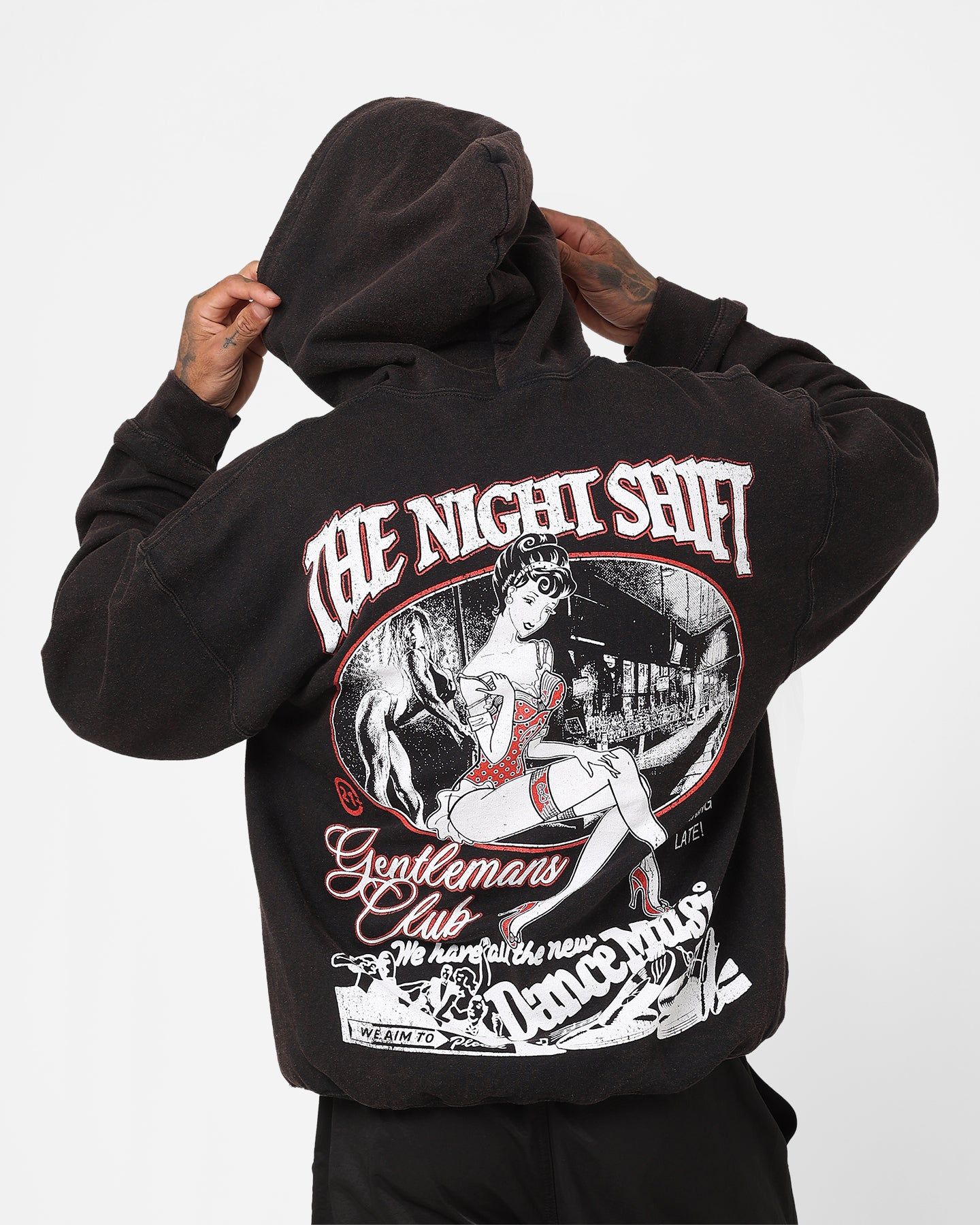 The Night Shift Gentlemen's Club Vintage Hoodie Black Wash sold by Culture Kings