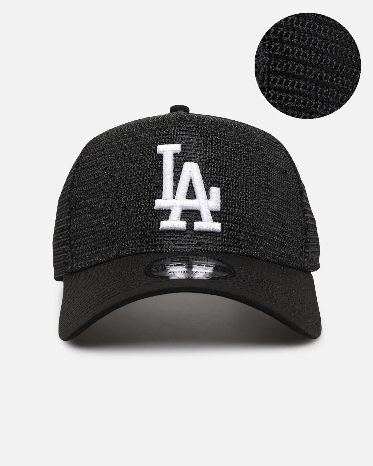 New Era Los Angeles Dodgers 'Black All Over Mesh' 9FORTY A-Frame Trucker Snapback Black Rigid/Black sold by Culture Kings