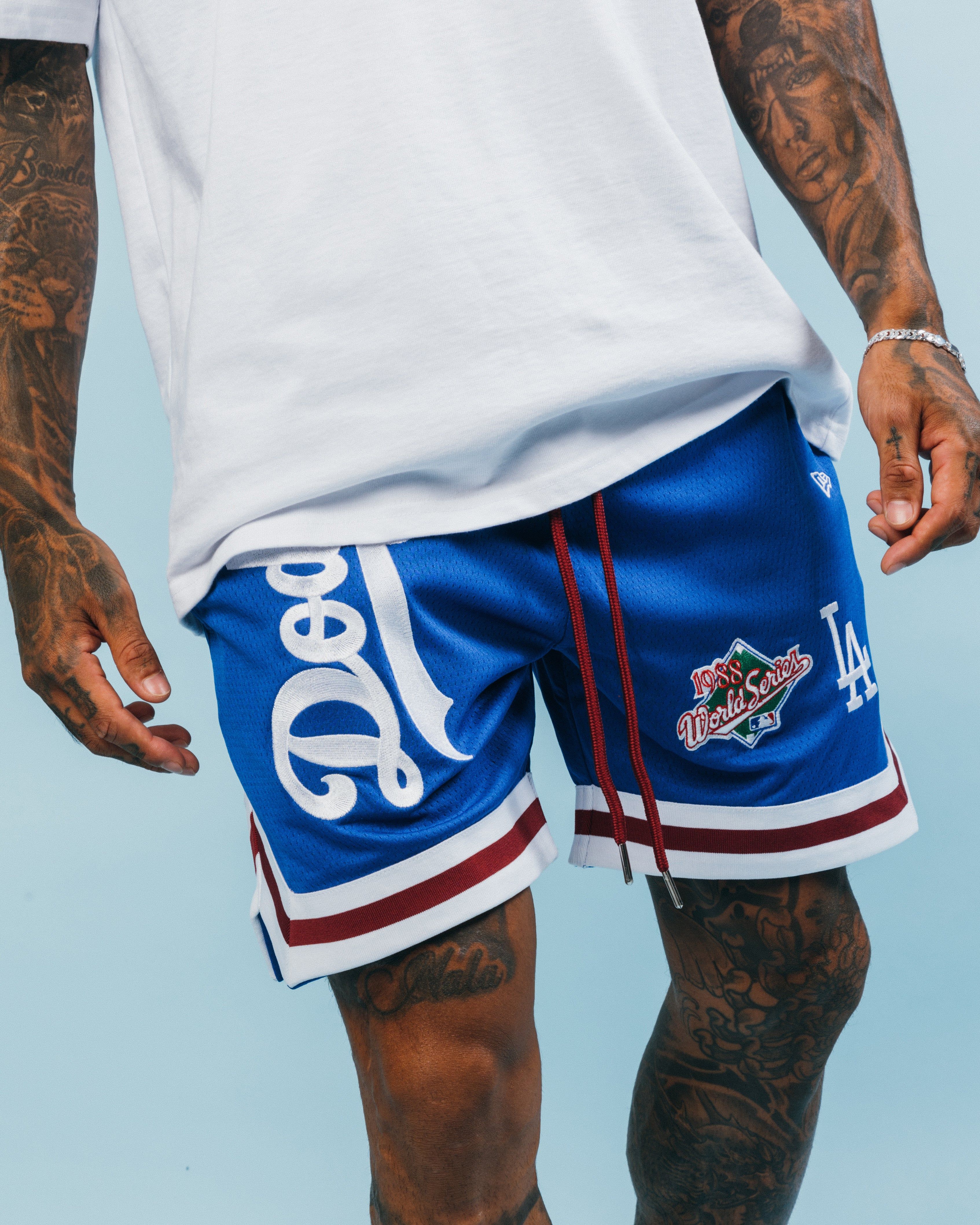 New Era Los Angeles Dodgers 'Tropical Punch Script Pack' Mesh Shorts Bright Royal sold by Culture Kings