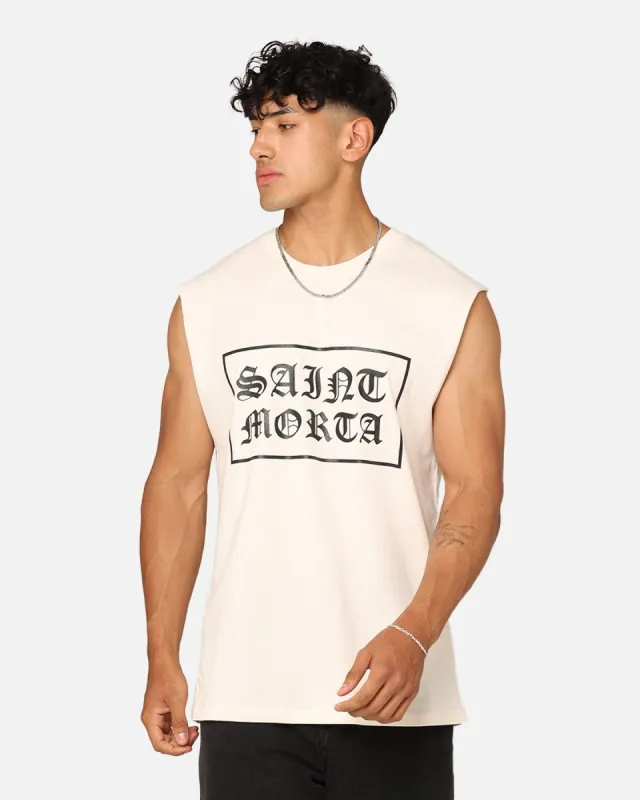 Saint Morta Gothic Box Logo Muscle T-Shirt Off White sold by Culture Kings