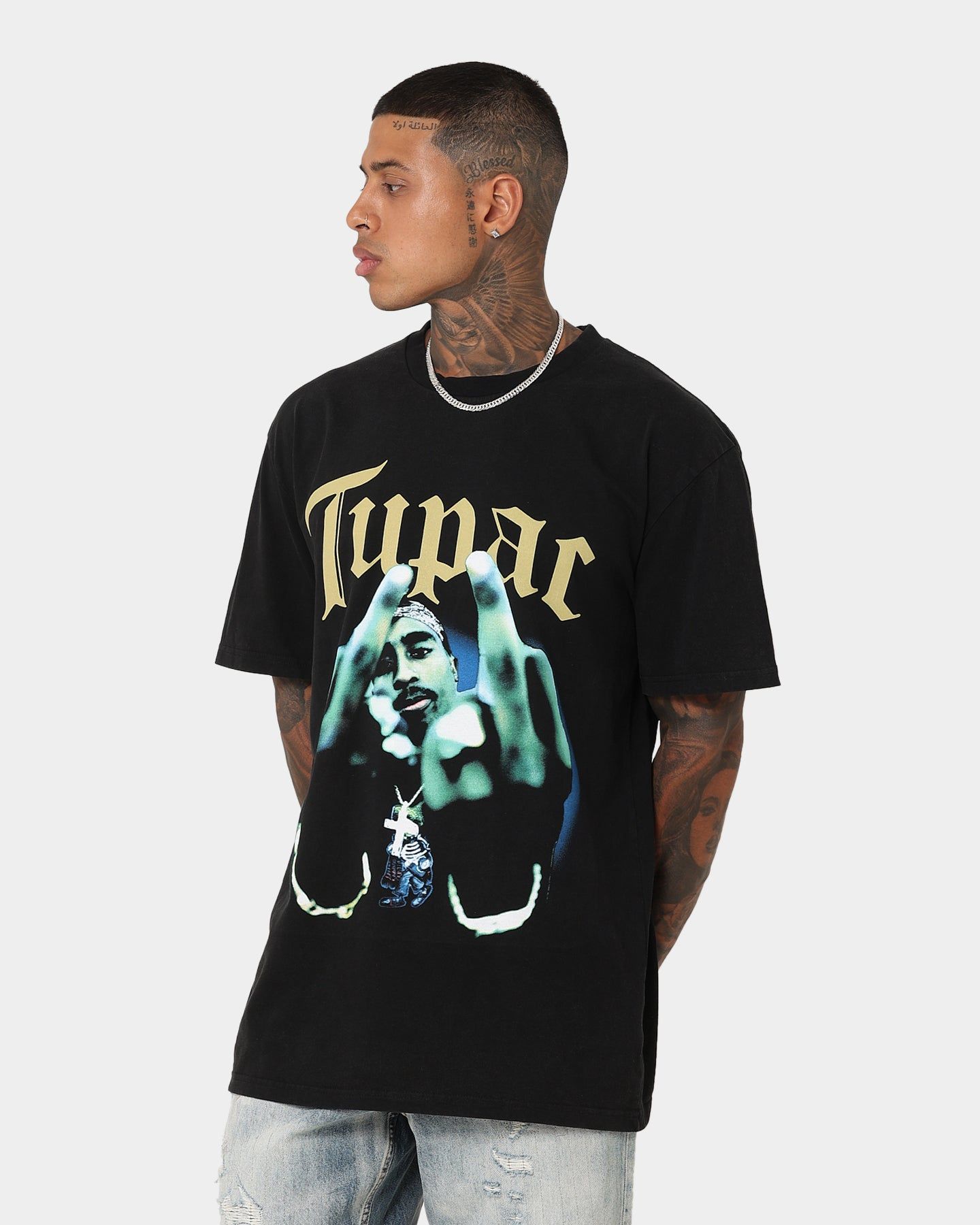 Tupac Middle Finger T-Shirt Washed Black sold by Culture Kings product image thumbnail 6