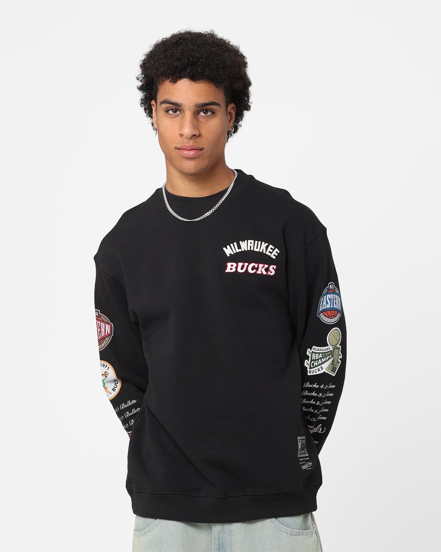 Mitchell & Ness Milwaukee Bucks Conference Crewneck Black sold by Culture Kings