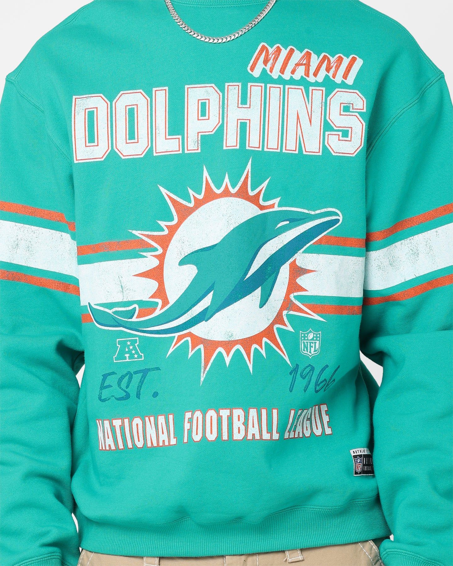 Majestic Athletic Miami Dolphins Stripe Crest Crewneck Faded Teal sold by Culture Kings product image thumbnail 3
