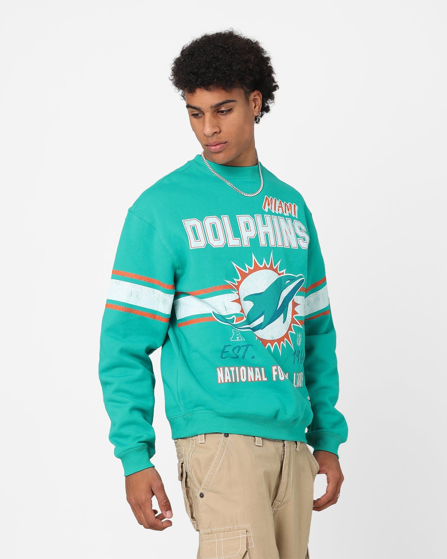 Majestic Athletic Miami Dolphins Stripe Crest Crewneck Faded Teal sold by Culture Kings product image thumbnail 5