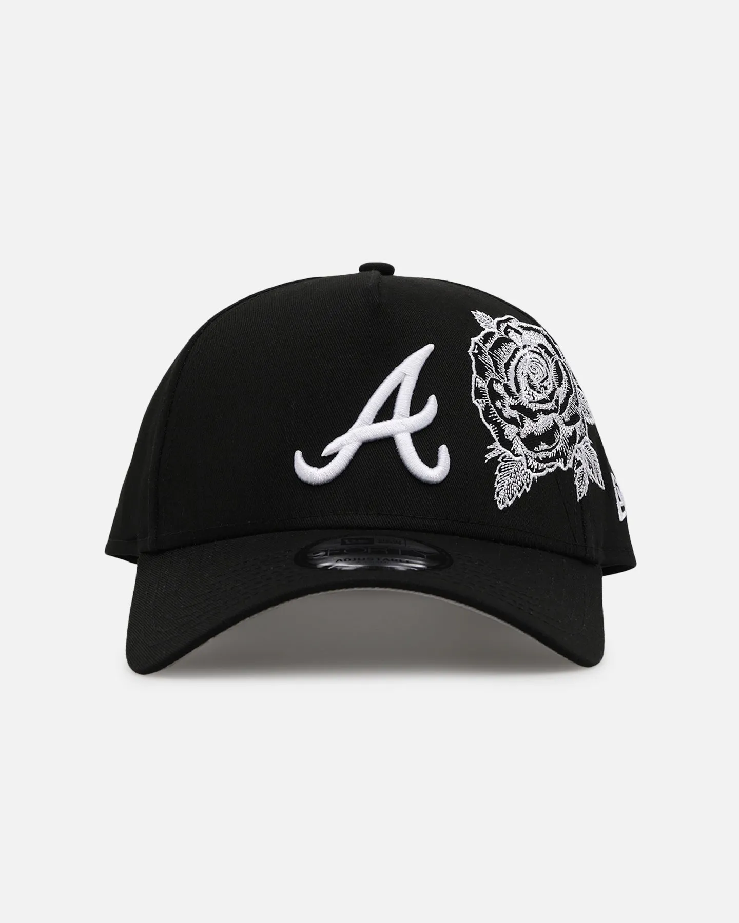 New Era Atlanta Braves 'Ornate Rose' 9FORTY A-Frame Snapback Black/White sold by Culture Kings
