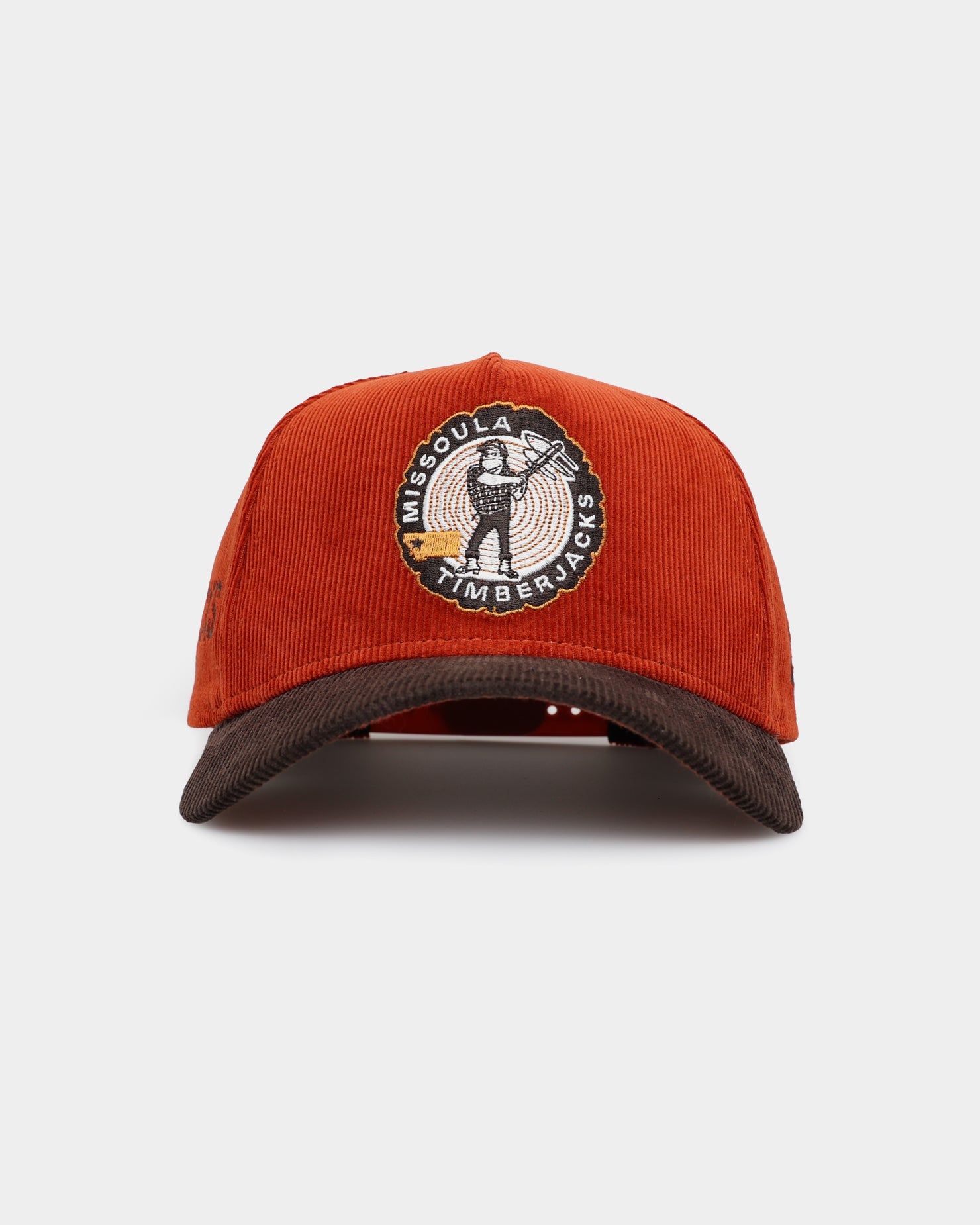 New Era Missoula Timberjacks 'Pumpkin Spice Corduroy' 9FORTY A-Frame Snapback Copper/Brown sold by Culture Kings