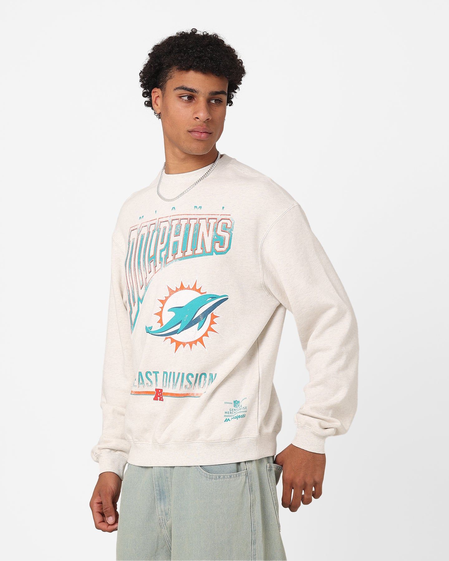 Majestic Athletic Miami Dolphins Arch Rise Crewneck Sweatshirt Vintage White Marle sold by Culture Kings product image thumbnail 6