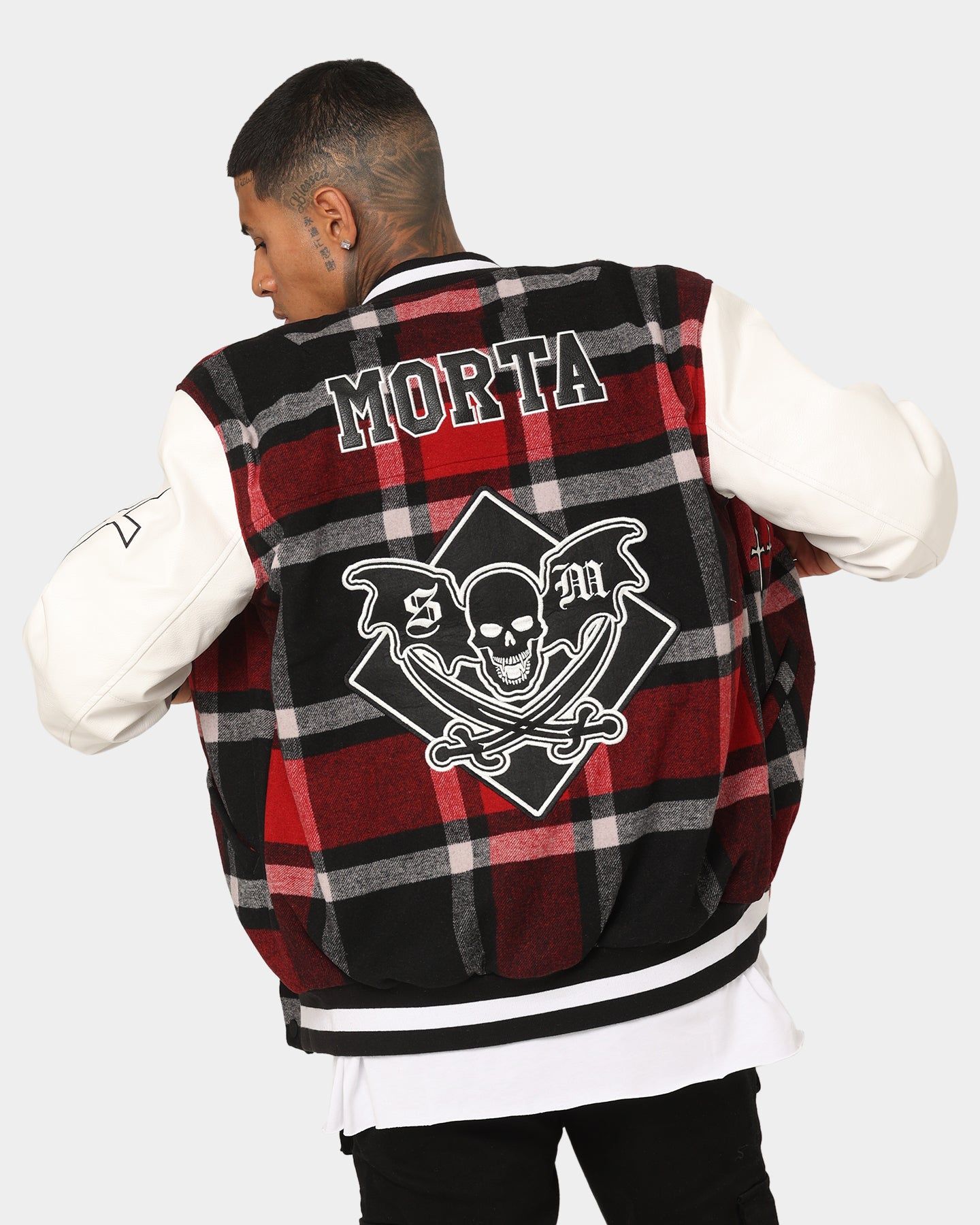Saint Morta Graveyard Plaid Varsity Jacket Red/Black/White sold by Culture Kings product image thumbnail 2